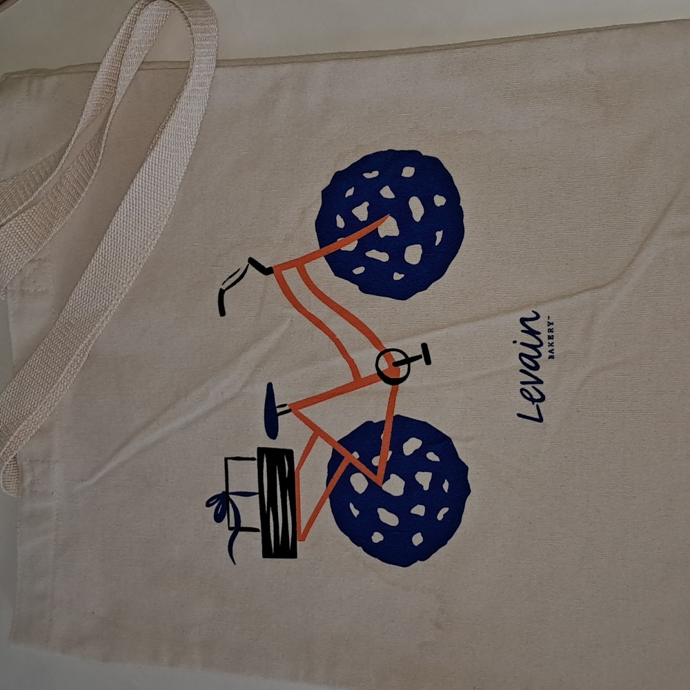 Levain Bakery New York City Canvas Unisex Tote Bag with Whimsical Bicycle Print